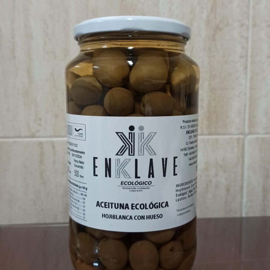 Aceitunas de mesa ecológicas "CASERAS PARTIDAS" (caja de 6 tarros) x (900 gr y 550 gr escurrido) "DE ANDALUCIA"